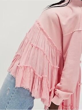 We The Free Soft Pink Ruffle Fringe Sweatshirt
